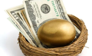 Golden Egg and Paper Bills on a nest